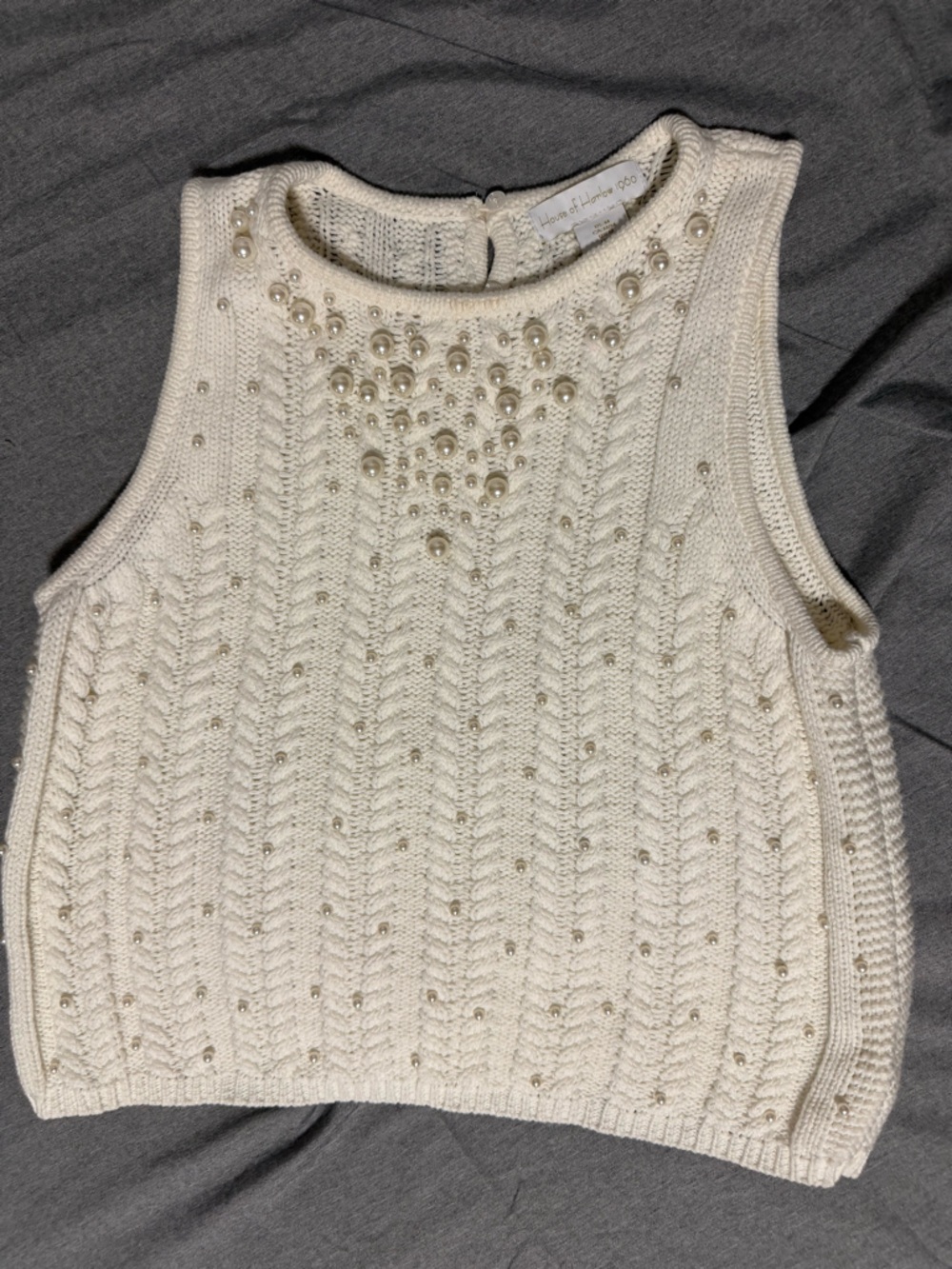 House of Harlow 1960 Cream Pearl-Embellished Knit Vest